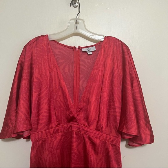 Fe Noel X Target Palm Leaf Contrast Flutter Sleeve Satin Maxi Dress 10 - Picture 7 of 8